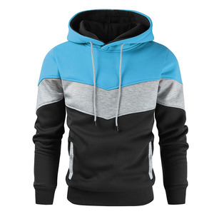 Sudadera con Capucha Personalizada al por Mayor para Hombre, Diseño de Bloques de Color Tricolor, Panel Chevron, Azul Aqua, Gris, Negro, Sudadera con Capucha de Forro Polar, OEM - Product Image 1