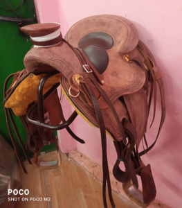 Selle en cuir Western Barrel Selle en cuir Western Roping Ranch Wade Selle de course de chevaux Équipement équestre - Product Image 5