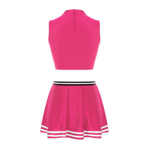 Pink Cheerleading Uniform Set Crop Top Skirt Adult Women's Dance Team Kit Custom LOGO Design Wholesale Rhinestones Dance <b>Dress</b> - Product Image 4