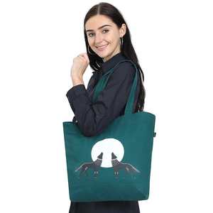 Sac fourre-tout en toile verte avec motif loup imprimé, sac de courses réutilisable pour le quotidien, idéal pour la vente au détail, la vente en gros et les approvisionnements en vrac - Product Image 5