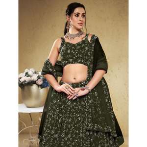 Attrayant Paillettes Vertes Georgette Lehenga Choli Avec Dupatta - Product Image 4