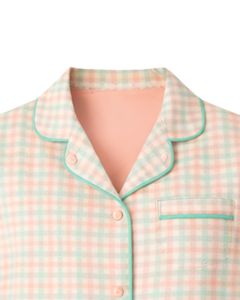 Peach <b>Green</b> Check Women Pajama Set Long Sleeve Button Down Nightwear Soft Cotton Two Piece Sleepwear Comfortable Lounge Set - Product Image 5