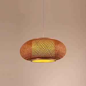 Lustre suspendu décoratif en bambou tressé à la main en forme de tambour unique pour café et bar - Product Image 2