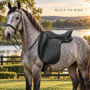 Selle d'équitation en cuir véritable noire, équipement équestre |   Conception à rabat complet avec selle sculptée et finition des bords soignée pour l'équitation - Product Image 4