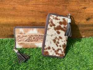 ร้อนขายแกะสลักมือเครื่องมือกระเป๋าสตางค์คลัทช์สไตล์ของแท้หนัง Cowhide กระเป๋าสตางค์ขนหลายใช้กระเป๋าสตางค์หนังตะวันตก - Product Image 3