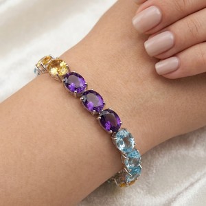 Vintage 925 Sterling Silver multi <b>gemstone</b> <b>Bracelet</b> with Amethyst Citrine Blue Topaz & Women's Classic Everyday Wear Jewelry - Product Image 5