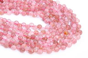 ลูกปัดโรนเดลเหลี่ยมเพชรพลอยสีชมพูสตรอเบอร์รี่ควอตซ์แท้เจาะรูแล้ว ขนาด 15.5 นิ้ว 7.5 นิ้ว ขายส่งจำนวนมาก - Product Image 3