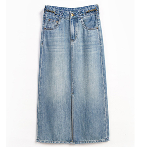 Jupe en jean fendue pour femme, coupe trapèze, collection été, en promotion - Product Image 1