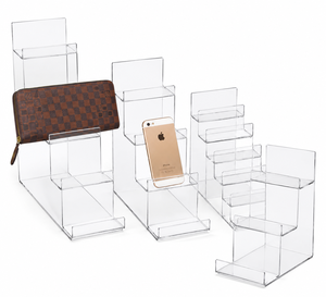 Présentoir moderne en acrylique transparent et contreplaqué pour lunettes et sacs à main avec logo gravé, facile à assembler, idéal pour les grands centres commerciaux - Product Image 1