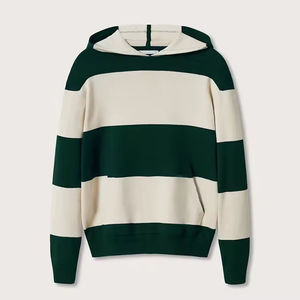 Sweat à capuche OEM pour homme, noir et blanc rayé, couleurs contrastées, mélange de coton doux, long, décontracté, grande taille, sweats personnalisés pour hommes - Product Image 1