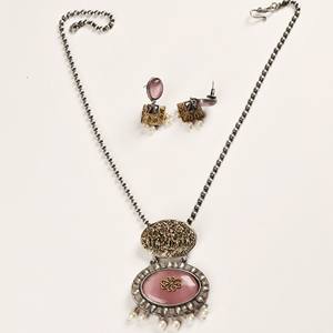 Parure de bijoux de mariée bicolore pour femme, plaqué or antique, style bohème ethnique, cadeau d'anniversaire de mariage, collier et boucles d'oreilles tendance - Product Image 1