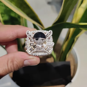 Luxury Moissanite Iced Skull <b>Ring</b> Black Enamel Face Diamond Look Hip Hop <b>Statement</b> Jewelry Bold Biker Style <b>Silver</b> Finish - Product Image 1