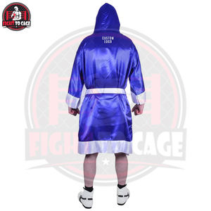 เสื้อคลุมสำหรับชกมวยแบบ unisex สีน้ำเงิน-ขาว คุณภาพพรีเมียม พร้อมเข็มขัด - Product Image 3