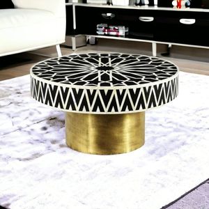 Table moderne en os incrusté, meuble mosaïque fait main pour la décoration intérieure de salon de luxe - Product Image 2