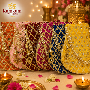 Bolsas de regalo Potli indias hechas a mano al por mayor, ligeras, con espejo y cuentas, multiusos, religiosas, para bodas y fiestas. - Product Image 4