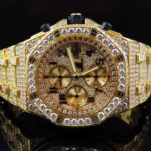 Reloj de Hombre de Edición Limitada de Lujo con Cristal de Cuarzo, Acero Inoxidable y Aleación en Tono Amarillo con Moissanita VVS - Product Image 1