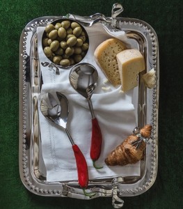 Bandeja rectangular metálica para servir con asas doradas, diseño glamuroso pulido, patrón sólido y duradero, para fiestas, bandeja decorativa. - Product Image 5