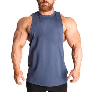 New Men Sporty Gym Tank Top Raw Cut Neck <b>Drop</b> Armholes Quick Dry Breathable Cotton Polyester Athletic Tops Plain Blank Design - Product Image 1