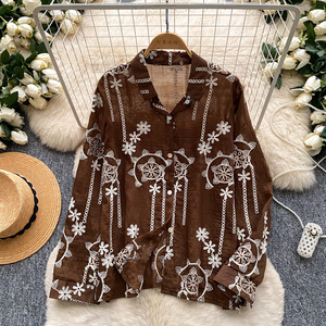 Blusa de Trabajo Holgada de Manga Larga con Bordado Étnico Floral Vintage para Mujer - Product Image 5