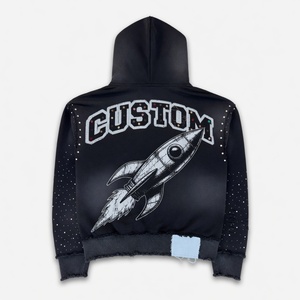 Sudadera con capucha extragrande con cremallera y logotipo personalizado, de alta calidad, 400 GSM, efecto desgastado, con pedrería, unisex, estilo urbano - Product Image 4