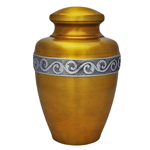 Urnas funerarias de latón de alta calidad para adultos con banda grabada, acabado en oro y morado, para cenizas humanas. - Product Image 4
