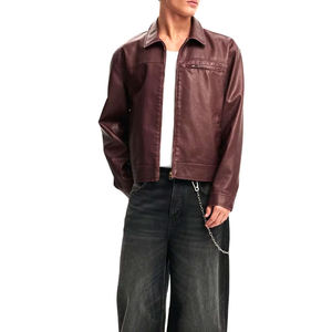 Stand Collar Style Full Zipper Design Customized 2026 Newest Design Adult Wear Unique Style <b>Men</b> Leather <b>Jackets</b> - Product Image 5