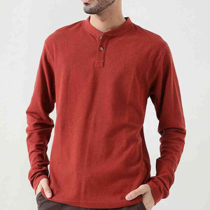 เสื้อยืดคอกลมถักแขนยาวสำหรับผู้ชายสีพื้นสวมใส่สบายทรงพอดีตัว - Product Image 3