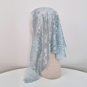 Voile de cérémonie catholique élégant en dentelle française bleu vert floral, mantille de qualité supérieure coréenne, cadeau pour femme - Product Image 3