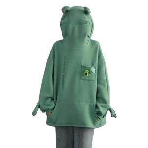Sweat à capuche grenouille de dessin animé avec oreilles mignonnes brodées, poche, coupe ample, streetwear, logo personnalisé OEM - Product Image 3