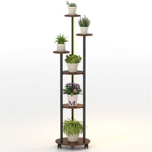 6 Tier Smart Plant Stand with RGB Light Strip Smart APP and Remote Control <b>Rustic</b> Brown Plant <b>Shelf</b> for Home Decor - Product Image 2