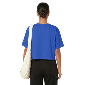 Haut court oversize bleu vif avec logo personnalisé, épaules tombantes, pour femme, style décontracté, polyvalent, ambiance streetwear - Product Image 2