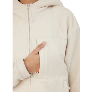 Pull-over de sport épais en polaire éponge française avec logo personnalisé, couleur unie 100% coton sweat-shirt à capuche zippé surdimensionné pour femme - Product Image 4
