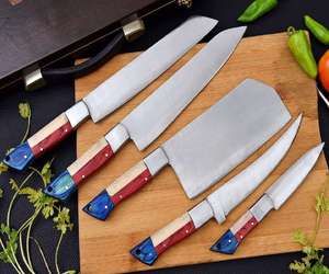 Ensemble de couteaux de cuisine de luxe faits à la main en acier inoxydable 5 pièces avec manches en résine écologiques, taille personnalisée, vente en gros - Product Image 4