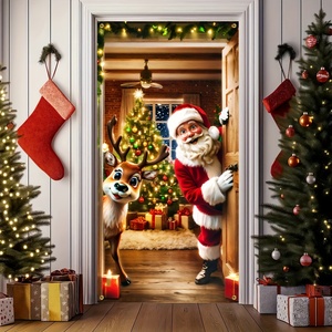 Bannière de porte Joyeux Noël, décoration suspendue Père Noël et <span class=keywords><strong>rennes</strong></span>, toile de fond durable en polyester pour fête de Noël, pour <span class=keywords><strong>la</strong></span> maison et l'extérieur - Product Image 2