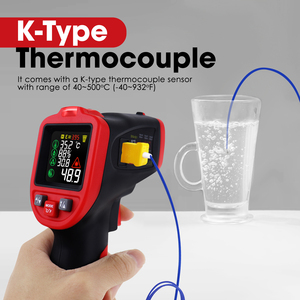 New High Quality Industrial Infrared Thermometer Non-Contact Temperature with Humidity, Dew Point & K-Type Probe Input - Product Image 5