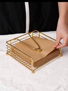 Wedding Table Decor Metal Table Organiser <b>Tissue</b> <b>Paper</b> Holder Modern Home Accessory Gold Table Accent Stylish Napkin Rack - Product Image 1