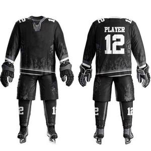 Ensemble de maillot de hockey sur glace sublimé pour homme, noir, manches longues, évacuation de l'humidité, uniforme d'équipe adulte, coupe classique - Product Image 1