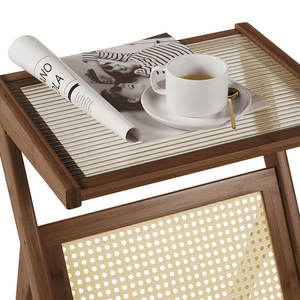 Mesa auxiliar rústica moderna con bandeja de vidrio, muebles de café con acento contemporáneo - Product Image 5