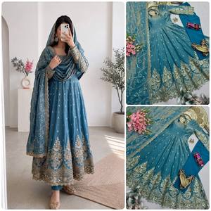 Best Selling Indian Pakistani Modest Anarkali Suit, Long Crepe Silk Salwar Kameez Traditional Party & Wedding Wear Women's Suit - Product Image 5