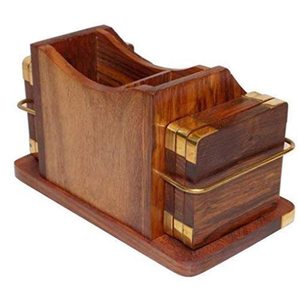 Organisateur de bureau en bois avec panneau sculpté et accents dorés, coffret cadeau sur le thème de l'amour - Product Image 5