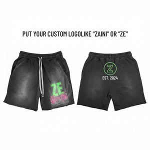 Men Acid Wash <b>Shorts</b> Premium Cotton Fleece 320 GSM Black Custom Logo Streetwear Drawstring Casual - Product Image 1