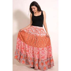 Indian Cotton Maxi <b>Skirt</b> Handmade Printed Bohemian <b>Long</b> Wrap <b>Skirt</b> Women's Vacation Beach Wear - Product Image 2