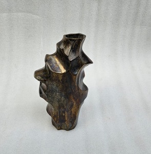 Handmade <b>Copper</b> Antique Tabletop <b>Vase</b> Geometrical Design Textured Finish Uneven Shape Modern Decor - Product Image 1