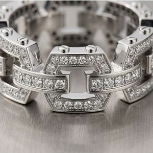 Geometric Diamond Eternity Band <b>Ring</b> Rhodium Plated 18K Solid Gold Prong Setting Hip Hop Unisex Luxury IGI - Product Image 4
