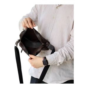 Brown Genuine Leather Vintage Chest Bag <b>Men</b> Portable Travel Large Capacity Cosmetic <b>Pouch</b> Durable Fittings - Product Image 5