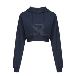 Sudadera con capucha deportiva de manga larga personalizada estilo streetwear, top corto, jersey con cuello redondo, sudadera oversize lisa para mujer - Product Image 1