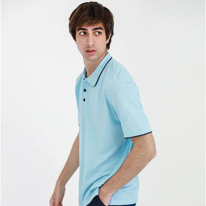 เสื้อโปโลแขนสั้นสีฟ้าอ่อนสำหรับผู้ชาย รุ่นยอดนิยม สีพื้น เรียบง่าย ระบายอากาศได้ดี ผ้าทอ ทรงปกติ - Product Image 6