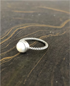 Elegant Pearl 925 Silver <b>Ring</b> Trendy Modern Handcrafted Twisted Band Vintage Classic <b>Dainty</b> Pearl Jewelry - Product Image 3