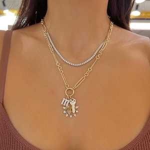 3 Ct Half Tennis Half Paperclip Chain Pave Round Lab Grown Diamond Necklaces 14K 18K <b>Solid</b> <b>Gold</b> 17inches Lobster clasp Wholesale - Product Image 4