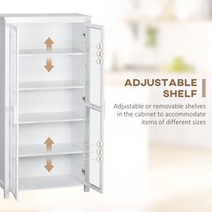 Dispensa da Cucina Bianca a 5 Ripiani con Porte in Vetro e Ripiani Regolabili per Sala da Pranzo e Cucina - Product Image 5
